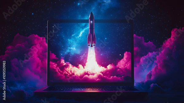 Fototapeta 
Launching Space Rocket From Laptop Screen. Generative AI