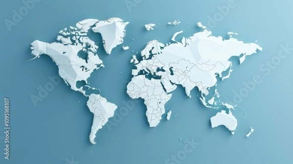 Fototapeta Stylish minimalistic 3d world map illustration on a soft blue gradient background design