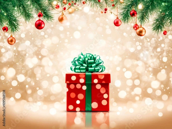Fototapeta Christmas Gift Box with Festive Background