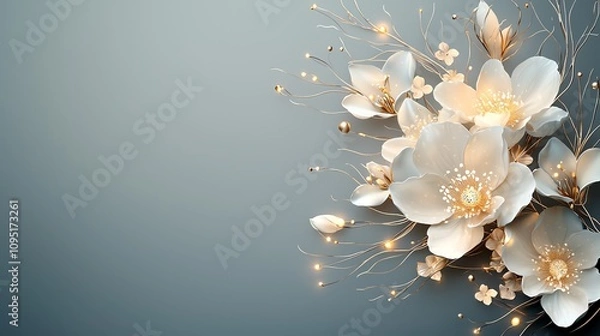Fototapeta Glowing floral patterns on a black background, artistic glowtime, modern and elegant design