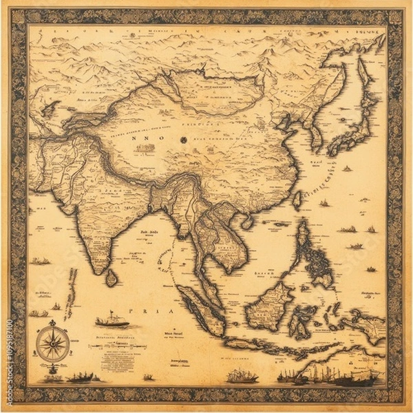 Obraz Antique Map Depicting Asia and Surrounding Waters