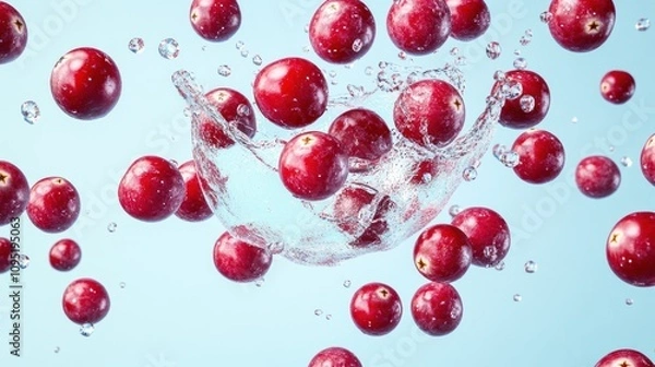 Obraz Cranberries Splashing in Water: A Vibrant, Refreshing Image