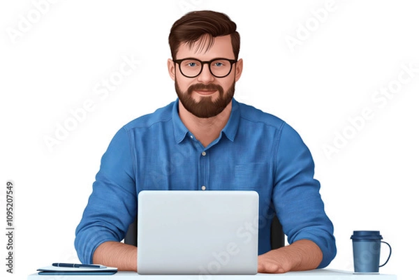 Fototapeta Working professional engaged in tasks at a desk showing focus and determination