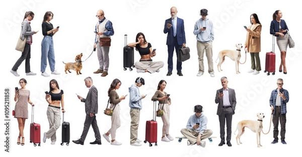 Fototapeta Portraits of different people using a smartphone