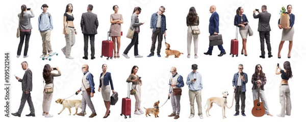 Fototapeta Group of different people standing on white background