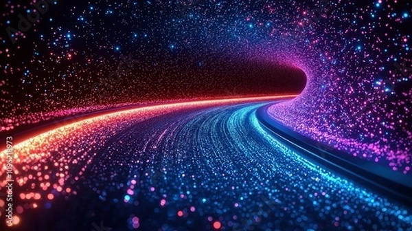 Fototapeta Futuristic Quantum Computing Tunnel Data Stream AI Technology Background