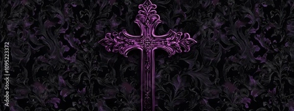Fototapeta Purple cross wallpaper for mobile phone with the theme of the Bible, background with black and purple colors