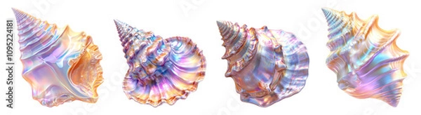 Fototapeta Colorful Seashells on Transparent Background