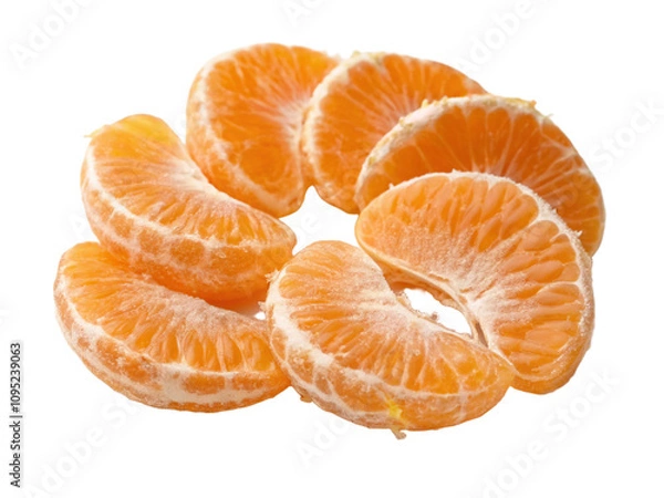 Fototapeta Fresh mandarin slices arranged on a transparent background
