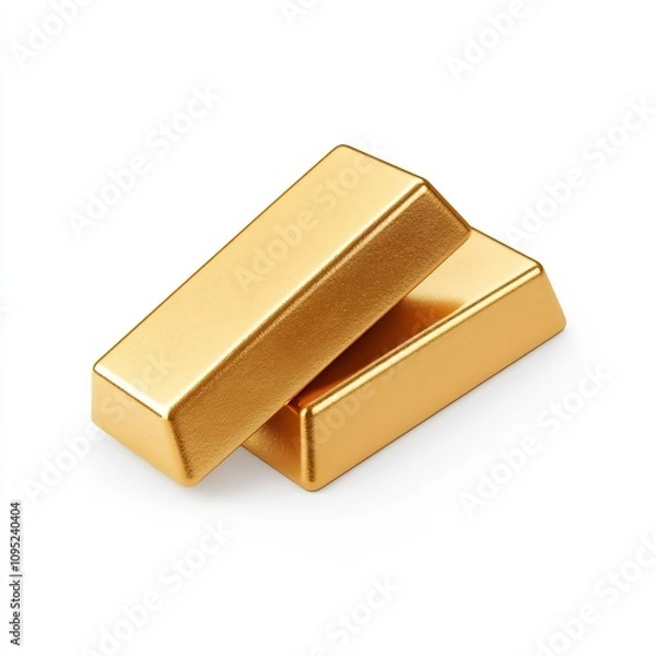 Fototapeta Stacked Gold Bars on White Background   Detailed Macro Shot of Precious Metal Ingots