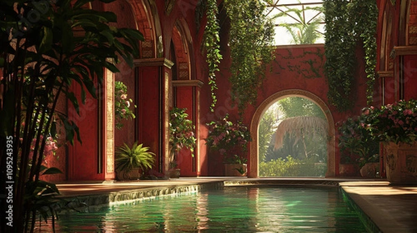 Fototapeta the cuntry, generative ai, landscape, architecture, curtoone, chasny house, background, art nouveau, city, skyline, skyscraper, building, water, lake, nature, autumn, river, sky, tree, reflection,