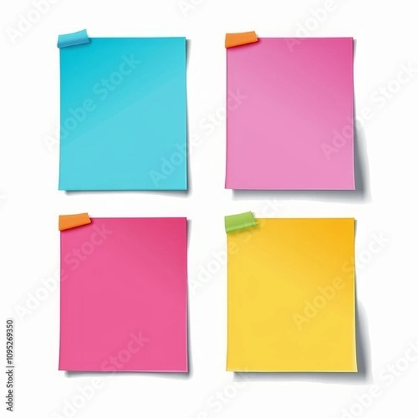 Fototapeta Set of four colorful  blank sticky post it notes isolated on white background, Generative AI