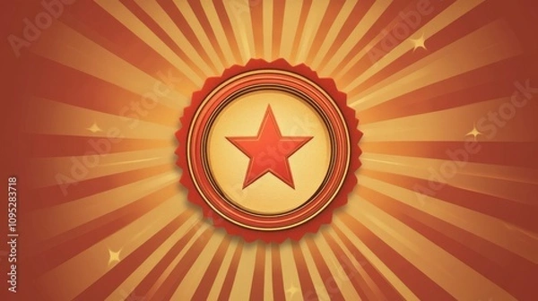 Fototapeta Vintage Red Star Seal with Sunburst Background