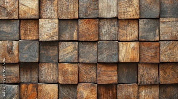 Fototapeta Rustic Wooden Blocks in Various Shades Arranged in a Geometric Pattern for Textures and Backgrounds in Design Projects