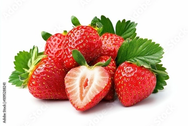 Fototapeta Fresh Strawberries Whole and Sliced