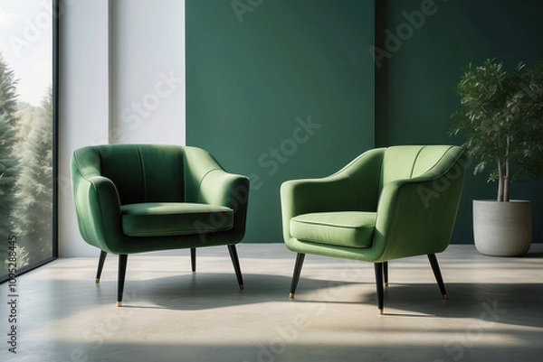 Fototapeta Two green armchairs in an open space