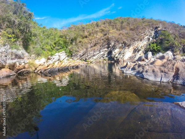 Obraz Nice region with river, calm water, good pools, clean beaches, all of them inside a mountain ridge called Serra do Cipo in Minas Gerais, Brazil.