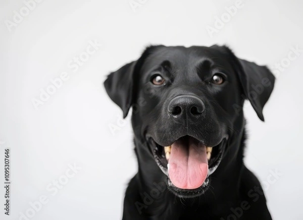 Obraz Charming Black Labrador Retriever Portrait with Happy Expression and Bright Eyes Against a Clean White Background for Pet Lovers and Animal Enthusiasts