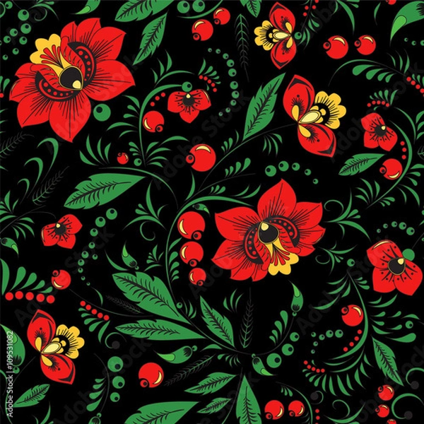 Obraz stock vector seamless  pattern. oriental or russian red flower