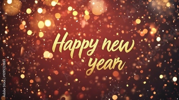 Fototapeta text Happy new year in gold on a red background