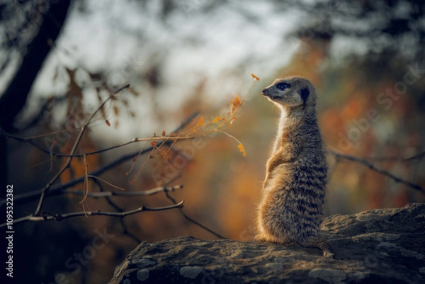 Fototapeta meerkat looking into the distance