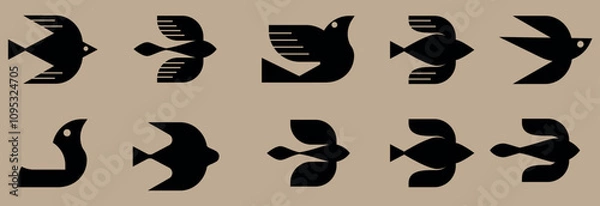 Obraz Mid-century Retro Bird Icons set