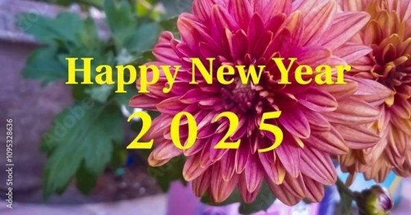 Obraz Happy new year 2025 greetings with colorful flower background