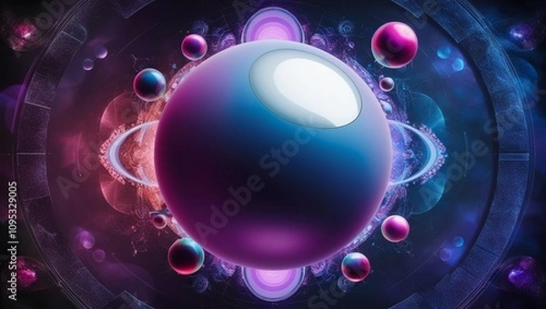 Fototapeta Abstract graphic background and texture of science and technology, with a sphere, planet, circle, and colorful tones on a dark background
