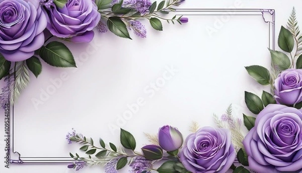 Fototapeta Elegant purple roses and lavender create a beautiful floral frame.