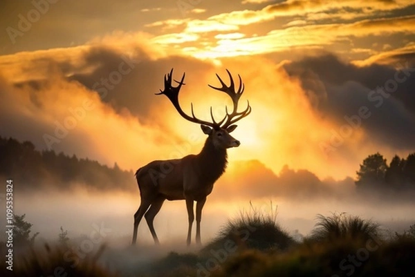 Obraz deer at sunset, generative ai, ai generated