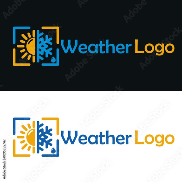 Fototapeta Weather logo in the form of a sun and snowflake with a drop