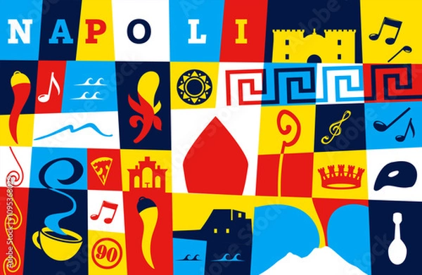 Obraz graphic illustration pattern for the city of naples with symbols