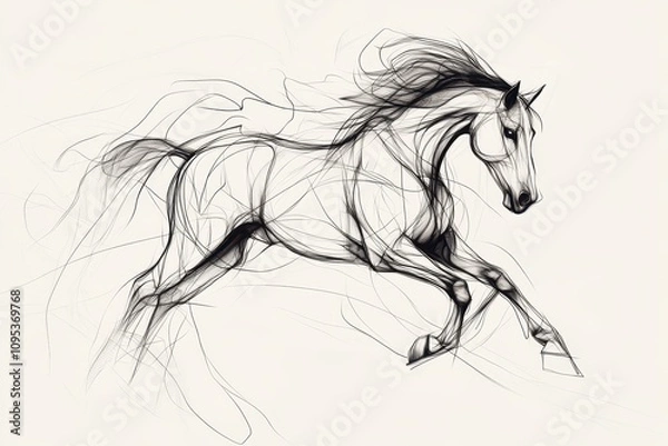 Obraz Artistic representation of a horse running with flowing lines and dynamic motion in a minimalist style