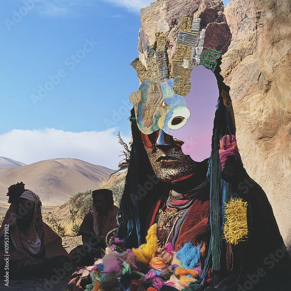 Fototapeta Portrait with Cultural Mask in a Natural Setting