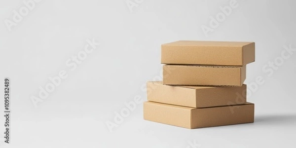 Fototapeta Stacked Cardboard Boxes On A White Background