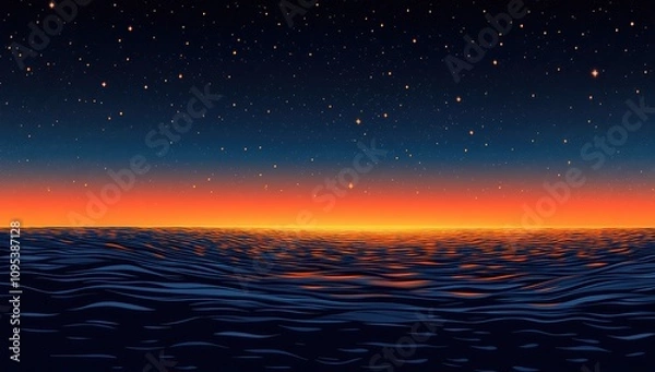 Fototapeta 海と星空の美しい夕焼けが広がる風景で心が落ち着く時