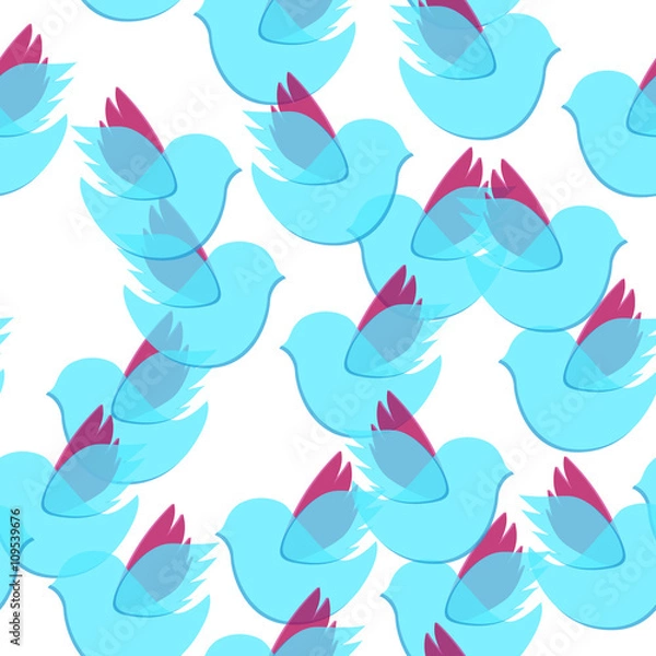 Fototapeta Spring and Summer Seamless Pattern. Repetitive Textures with Transparent Isolated Flying Birds on White Background. Color Modern Background