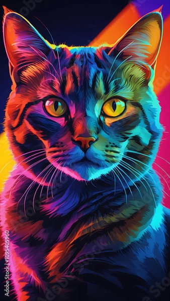 Obraz  Cat, neon lights, vibrant colors, soft shadows,