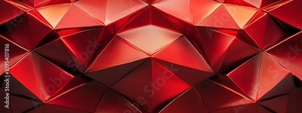 Fototapeta Red background, symmetrical geometric pattern with sharp edges and angles