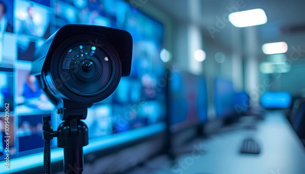 Fototapeta HD web cam installed on computer monitor for business meting