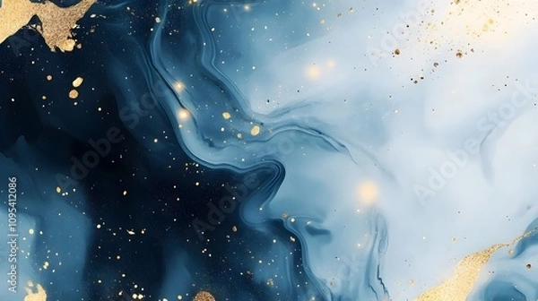 Fototapeta A piece of white marble with intricate patterns in shades of blue and gold