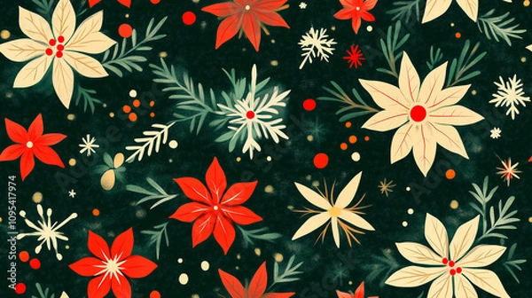 Obraz Christmas elements on a wrapping paper