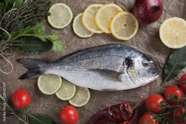 Obraz Raw gilt-head bream fish