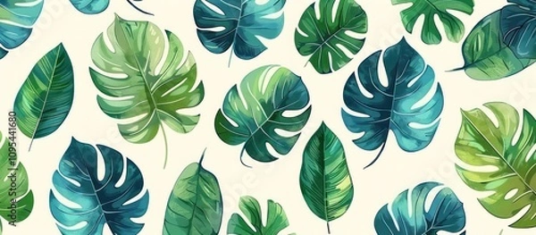 Fototapeta Tropical green leaf pattern background.