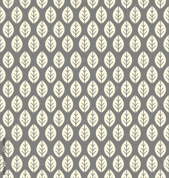 Obraz Endless pattern with decorative ivory leaves on grey background