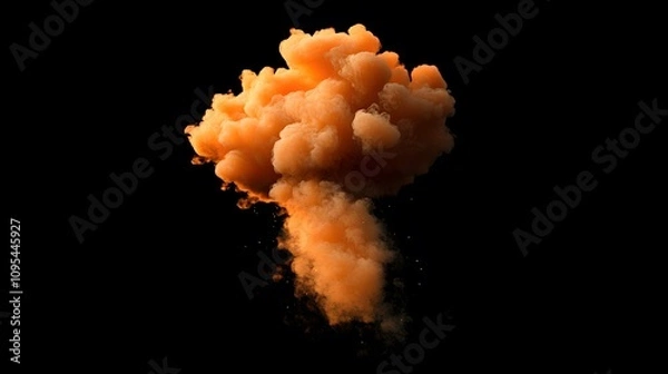 Obraz Black background, orange smoke clouds floating in the air
