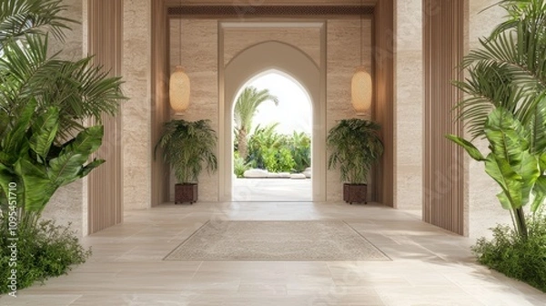 Obraz Luxurious Modern Arabian Foyer with Elegant Decor and Intricate Woodwork | 3D Render Interior Design