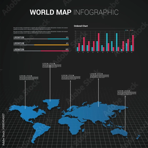 Fototapeta Flat World Map Infographics
