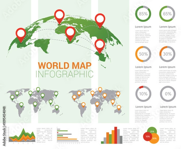 Fototapeta Free Vector Flat World Map Infographic Chart