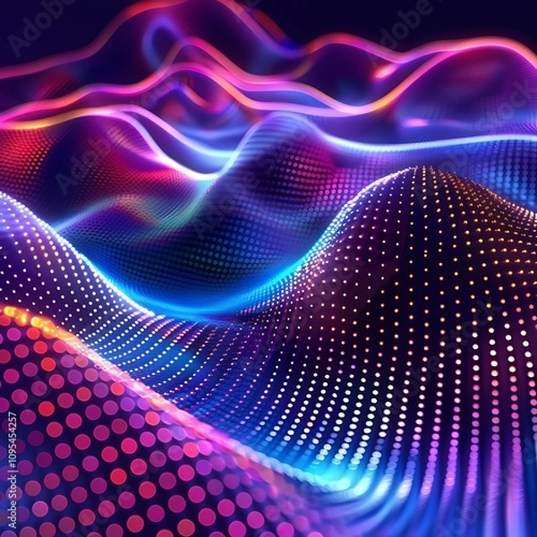 Fototapeta 3D Graphic Digital Wave Design for Wallpaper, Featuring Smooth Curves, Dynamic Colors, and a Futuristic Look with Blue and Purple Gradients